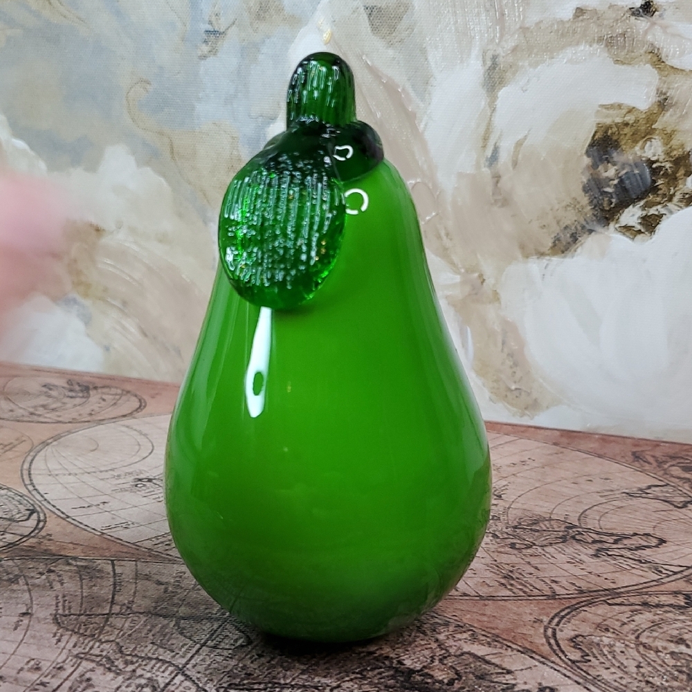 Green Glass Pear Figurine Fruit Bowl Filler Glass Sculpture - Picture 4 of 10